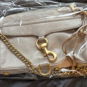 Rebecca Minkoff Cream Leather Crossbody with Gold Accents